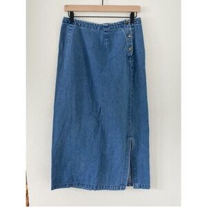 Vintage Eddie Bauer 100% Cotton Denim Midi Maxi Skirt Buttons Size 10